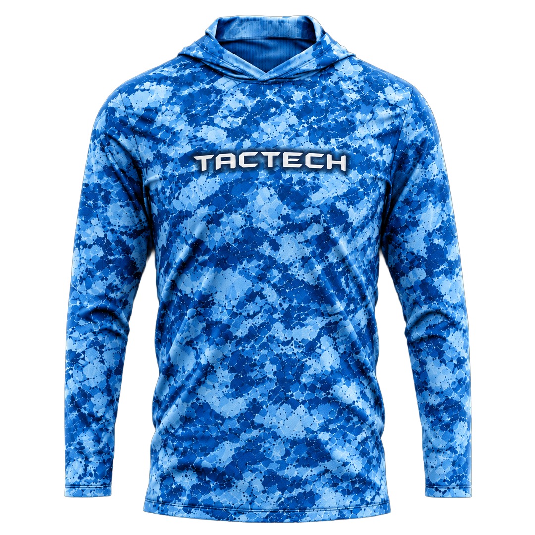 Remera de pesca UV con capucha — Azul Petróleo Remera de pesca TACTECH con capucha, sin cuello, en Azul Petróleo