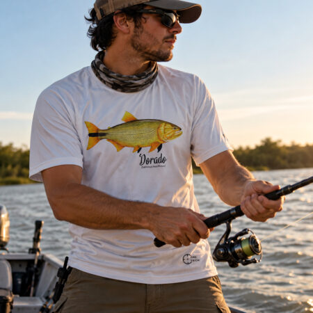 Remera con imágenes de peces de secado rápido — dorado